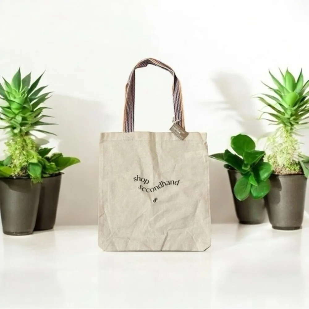 Reusable Tote Bag Beige Canvas Shopping Eco-Friendly Beach Shoulder Bag NWT